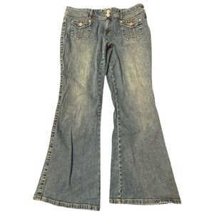 Y2K Piper & Blue Flare Blue Jeans Juniors Size 17 Double Button, Pockets